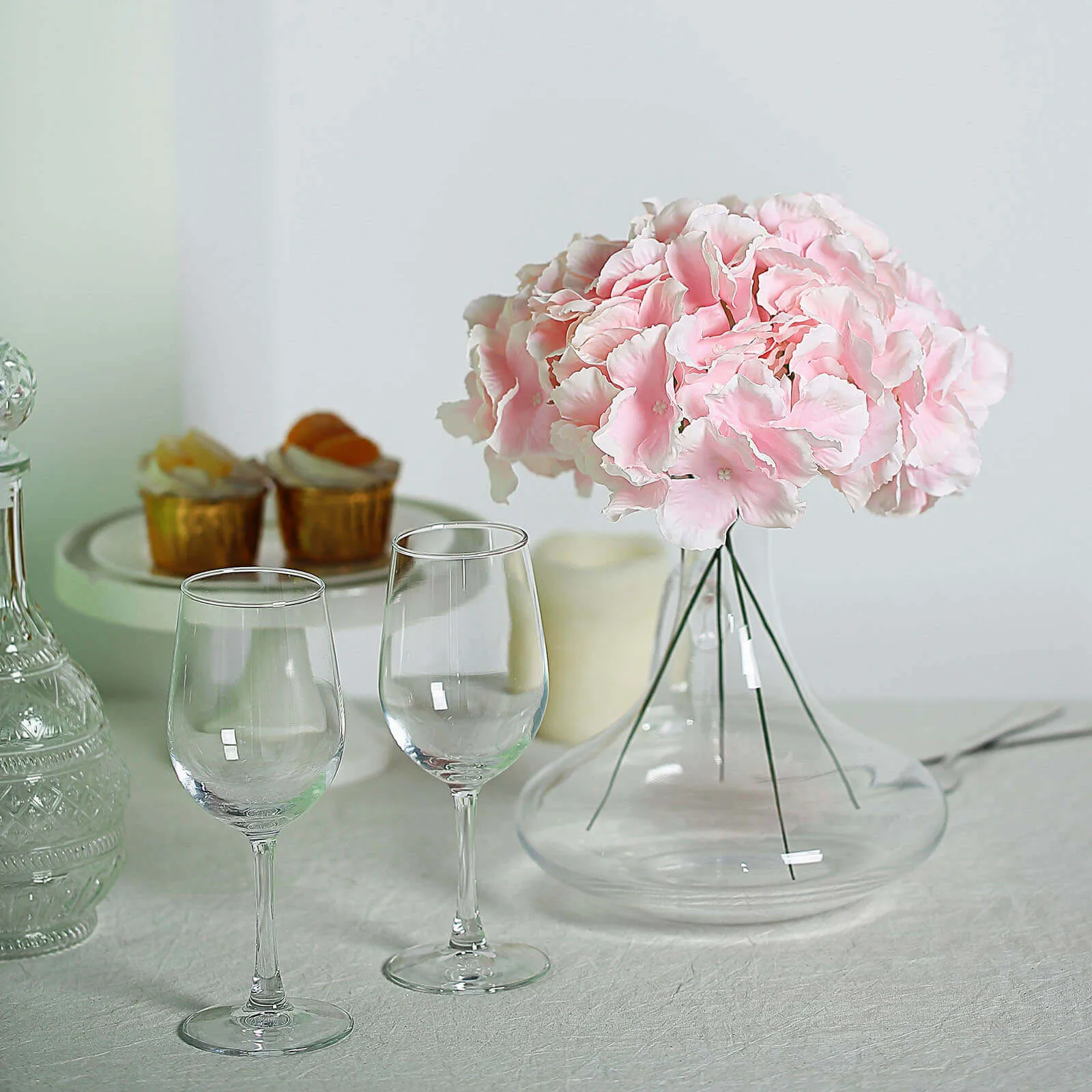 10 Flower Head and Stems Pink Artificial Satin Hydrangeas, DIY Arrangement