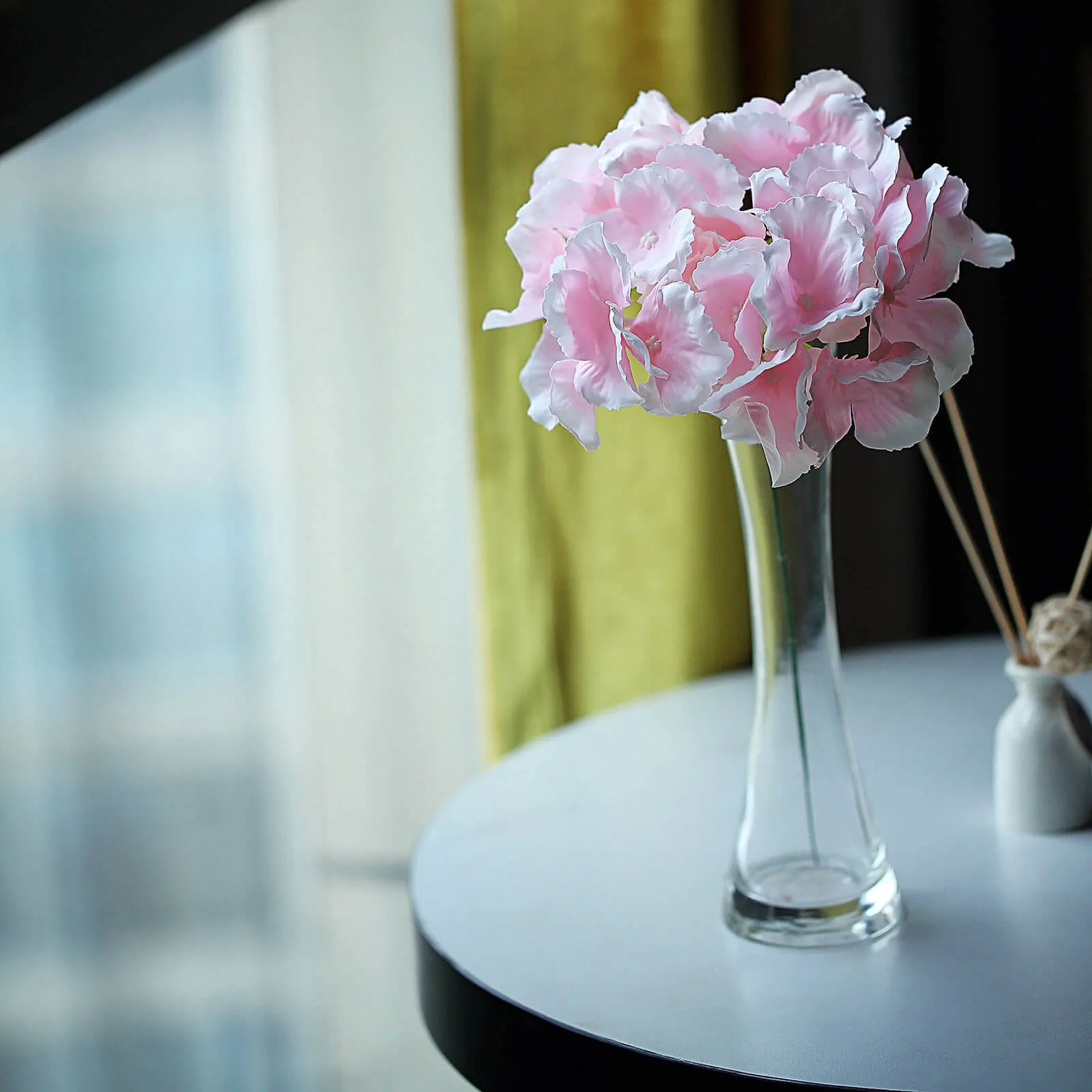 10 Flower Head and Stems Pink Artificial Satin Hydrangeas, DIY Arrangement