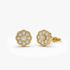 14k Floral Design Diamond Studs