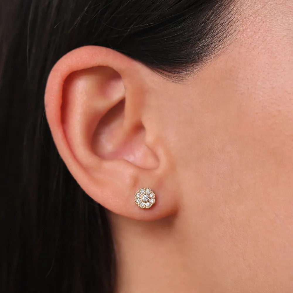 14k Floral Design Diamond Studs