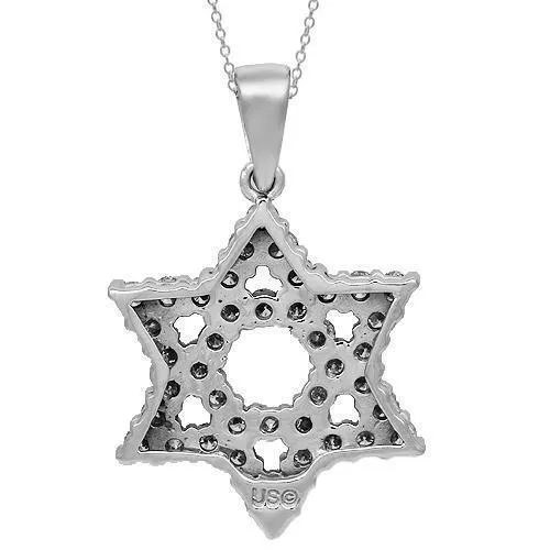 14K Solid White Gold Womens Diamond Star of David Pendant 1.76 Ctw