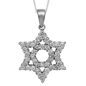 14K Solid White Gold Womens Diamond Star of David Pendant 1.76 Ctw