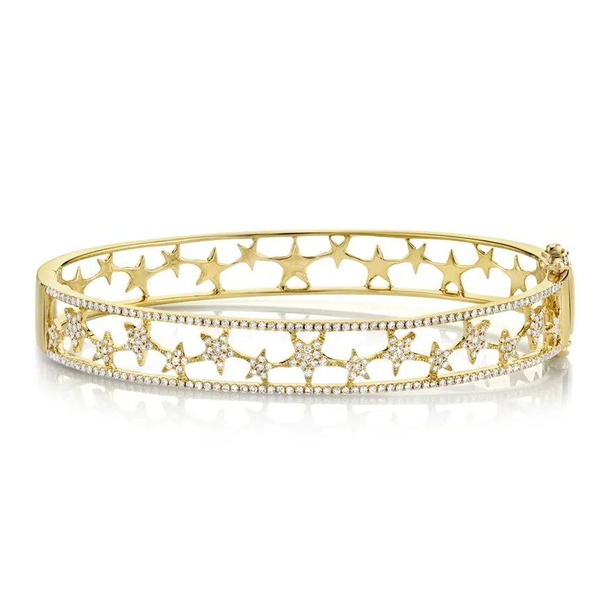 14KT GOLD 0.72 CTW DIAMOND STAR BANGLE BRACELET