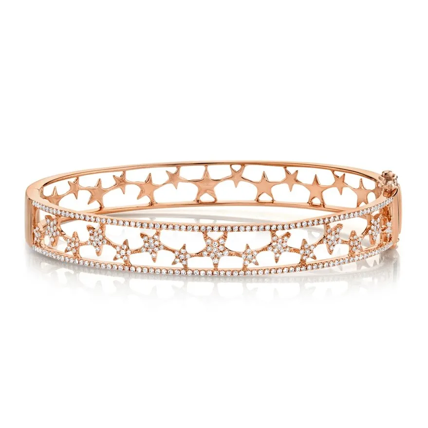 14KT GOLD 0.72 CTW DIAMOND STAR BANGLE BRACELET