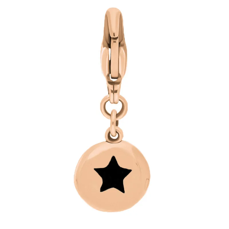 18ct Rose Gold Whitby Jet Round Shaped Star Clip Charm