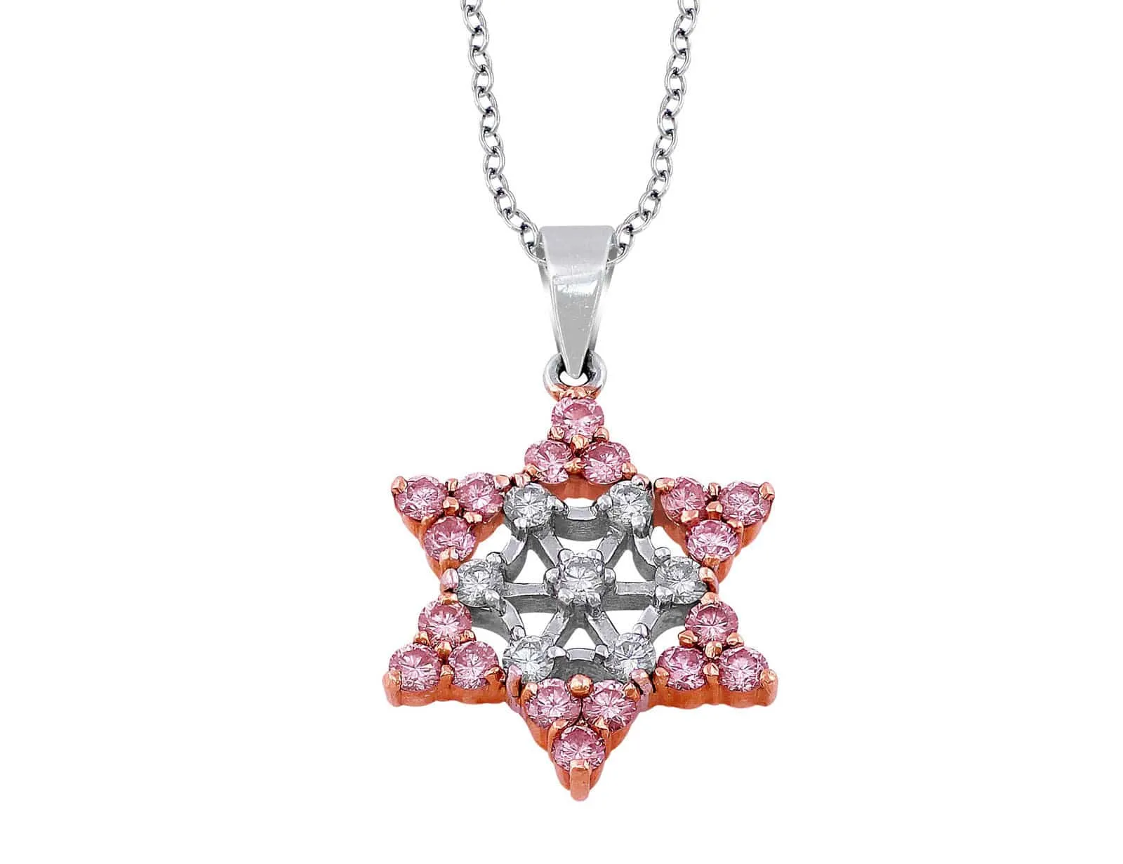 18k White Rose Gold Pink and White Diamond Star of David Pendant