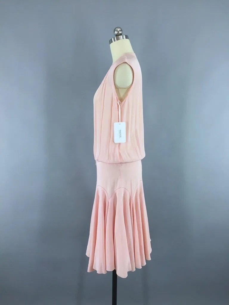 1920s Vintage Pastel Pink Silk Crepe Dress