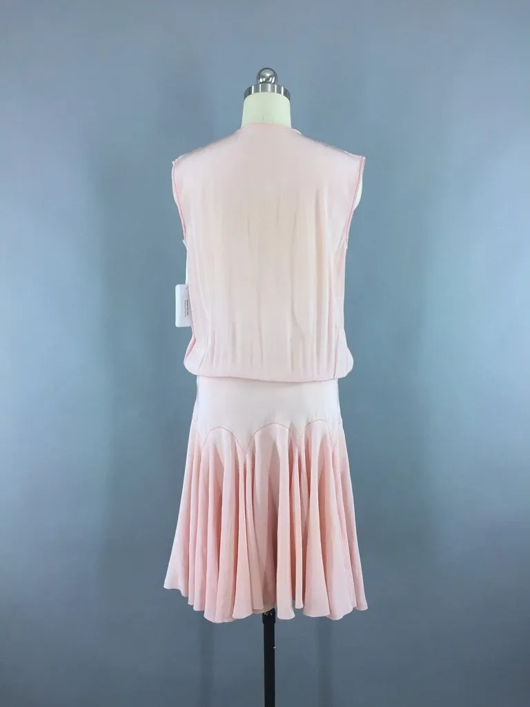 1920s Vintage Pastel Pink Silk Crepe Dress