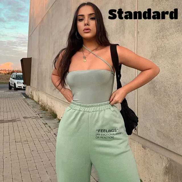 2021 Sexy High Waist Loose Fleece Sweatpants With Pockets Korean Style Size XL