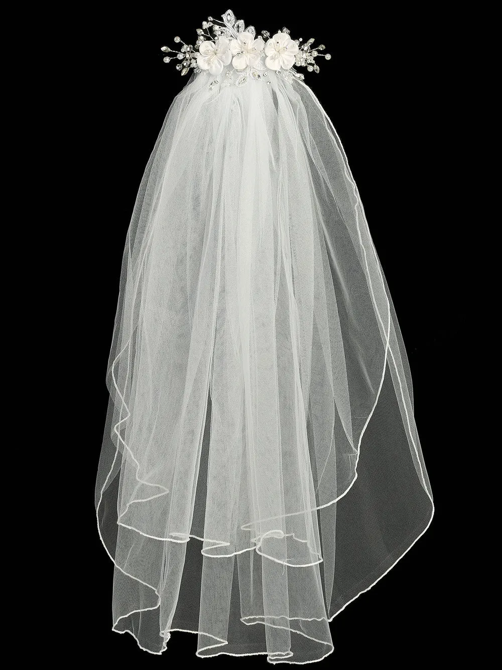 24" Veil - satin flowers with pearls