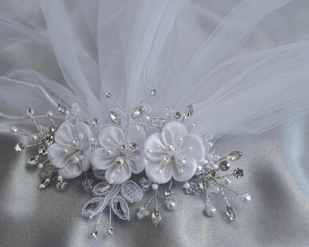 24" Veil - satin flowers with pearls