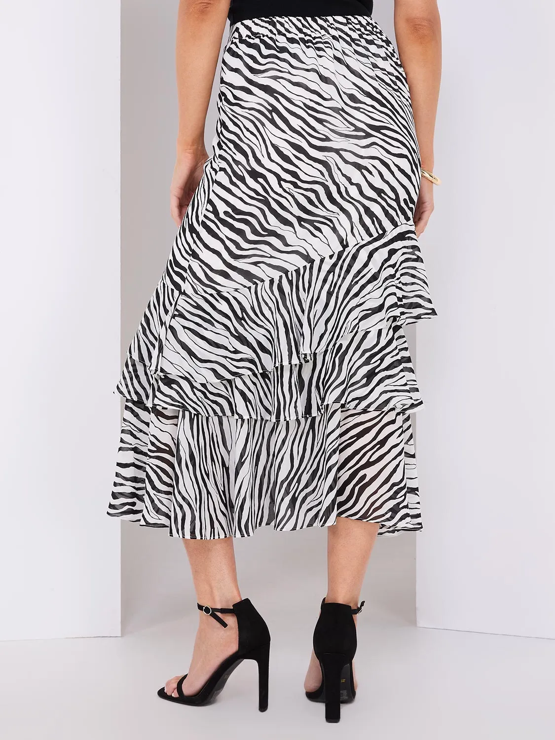 3-Tier Zebra Print Chiffon Flounce Skirt