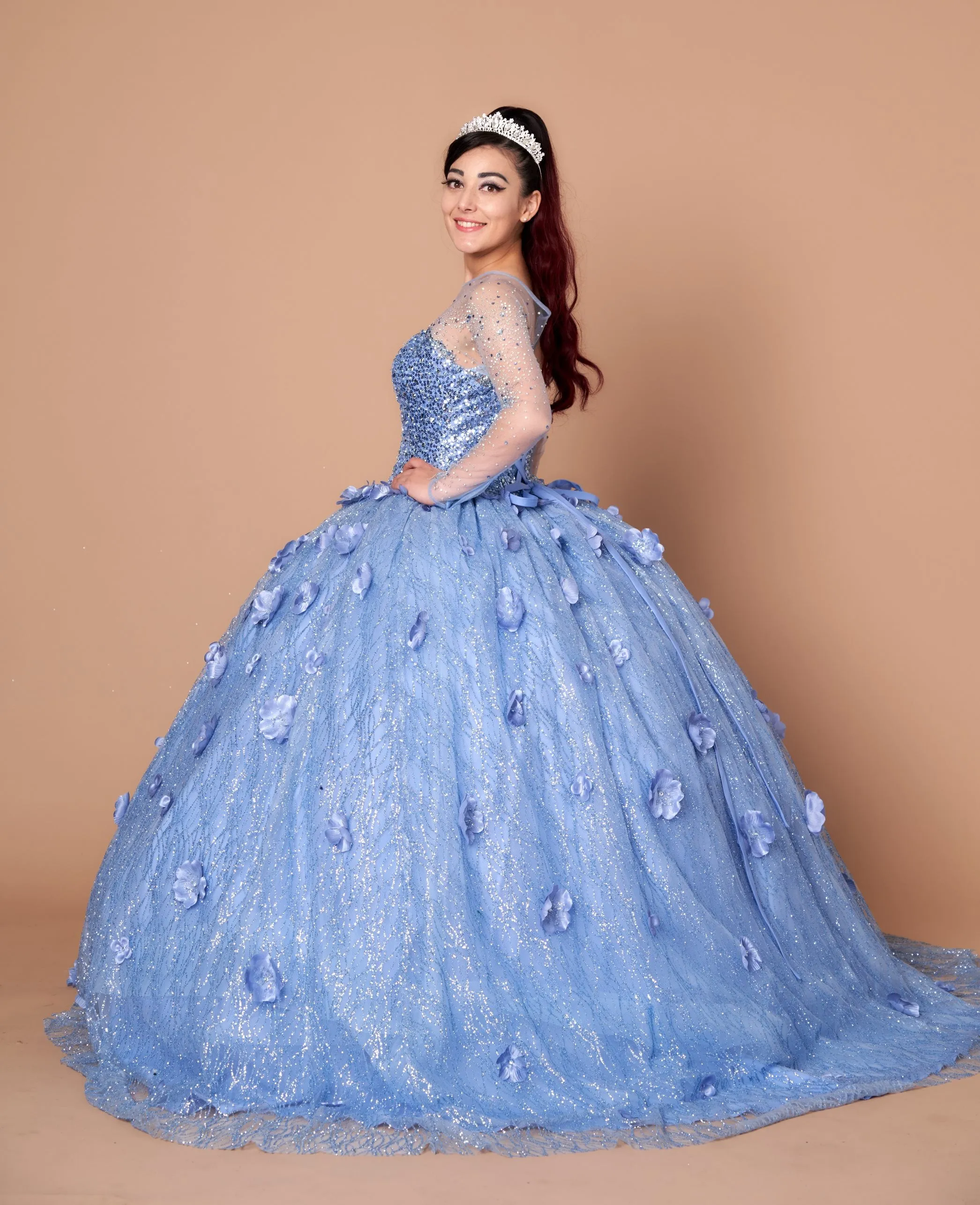 3D Floral Long Sleeve Ball Gown by Calla SCL30002