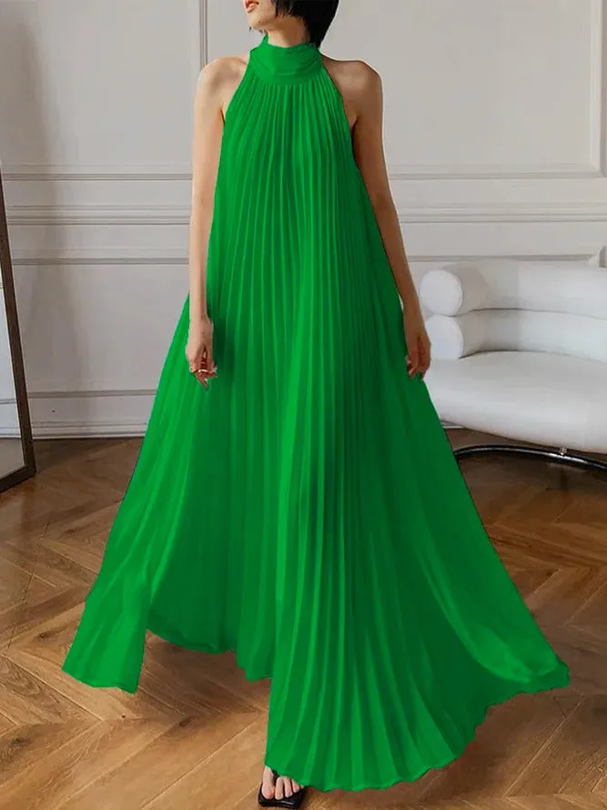 A-Line Loose Solid Color Modern Split-Joint V-Neck Maxi Dresses