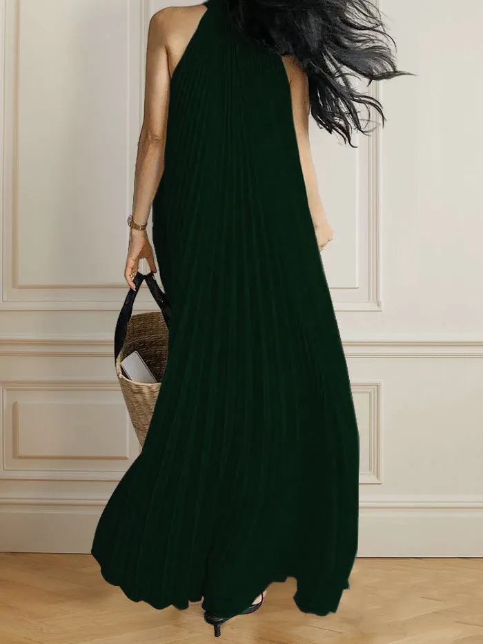 A-Line Loose Solid Color Modern Split-Joint V-Neck Maxi Dresses