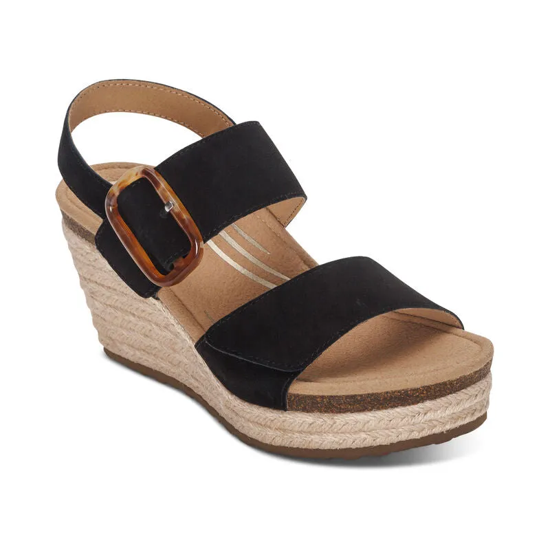 AETREX ASHLEY PLATFORM WEDGE SANDAL BLACK