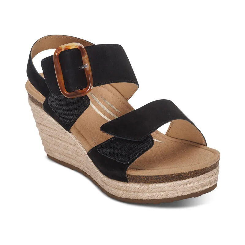 AETREX ASHLEY PLATFORM WEDGE SANDAL BLACK