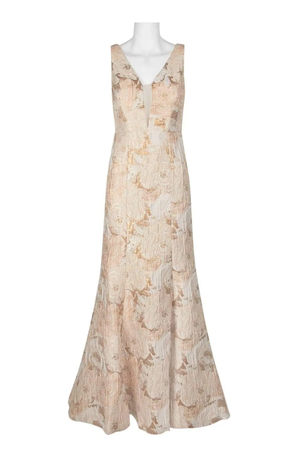 Aidan Mattox - MD1E202493 Floral Metallic Jacquard Deep V-neck Dress