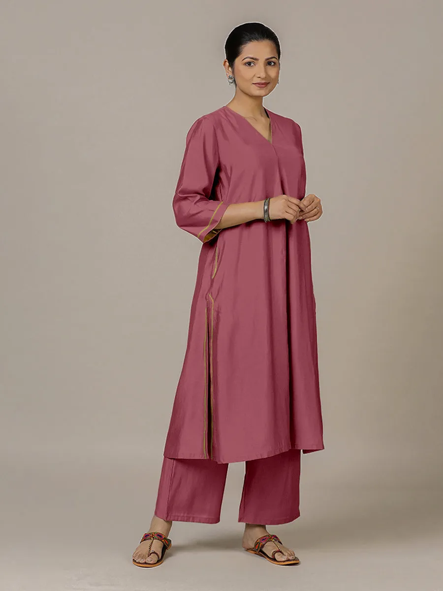 Alisha x Rozaana | A Line Kurta in Rose Pink with Thread Work | Coords or Only Kurta