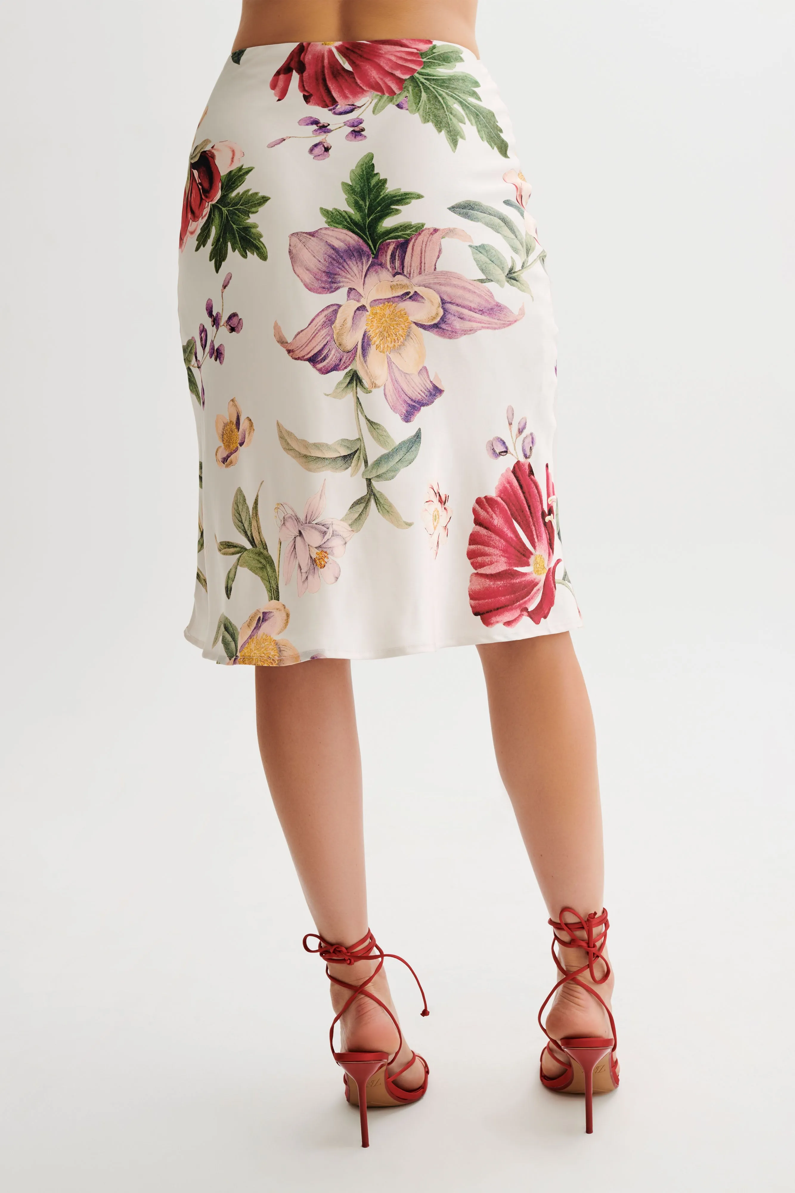 Allegra Satin Knee Length Skirt - Bella Rosa Print