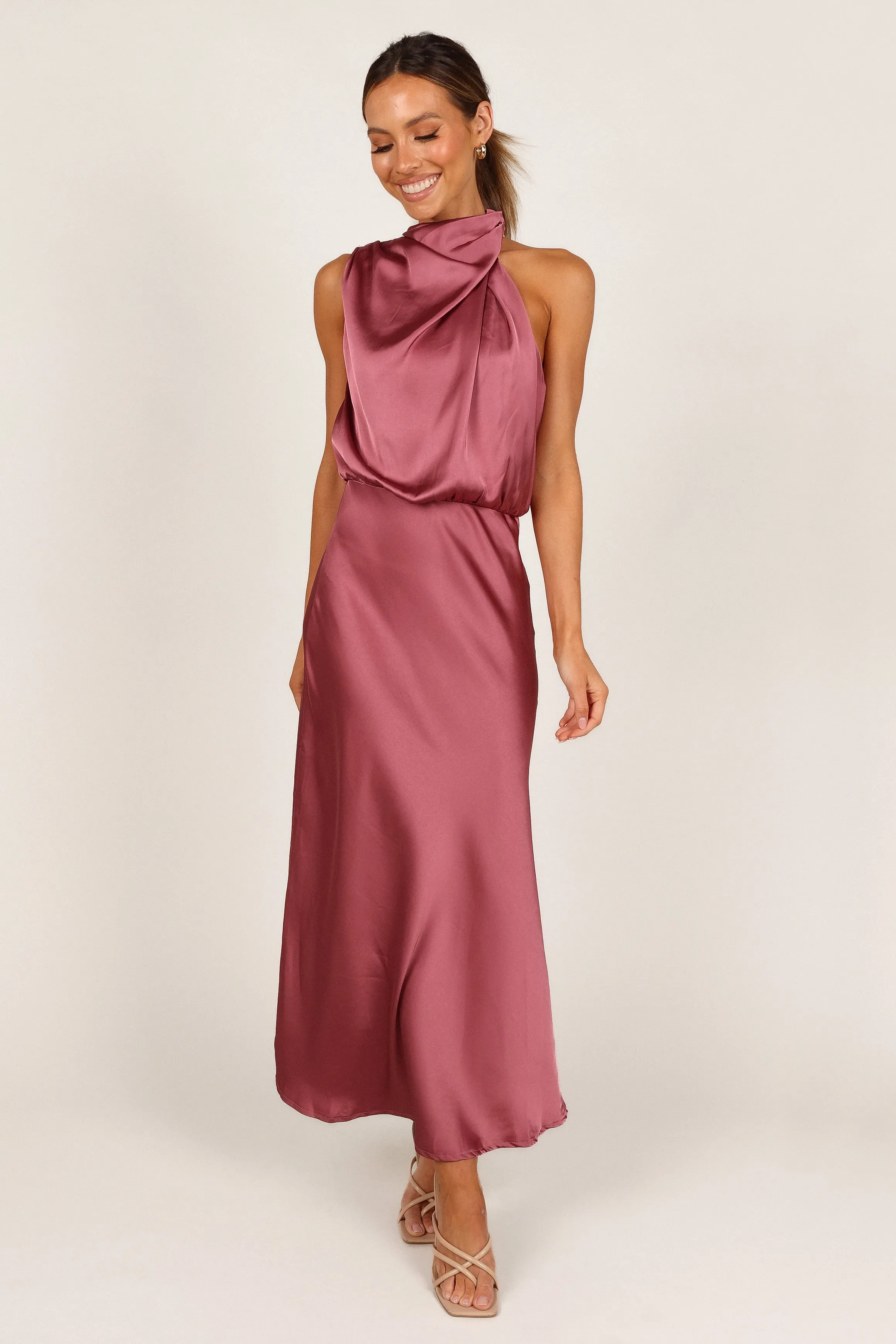 Anabelle Halter Neck Midi Dress - Dusty Rose