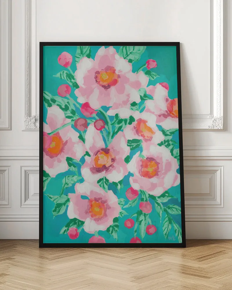 Anemones With Pink Fruits - Stretched Canvas, Poster or Fine Art Print