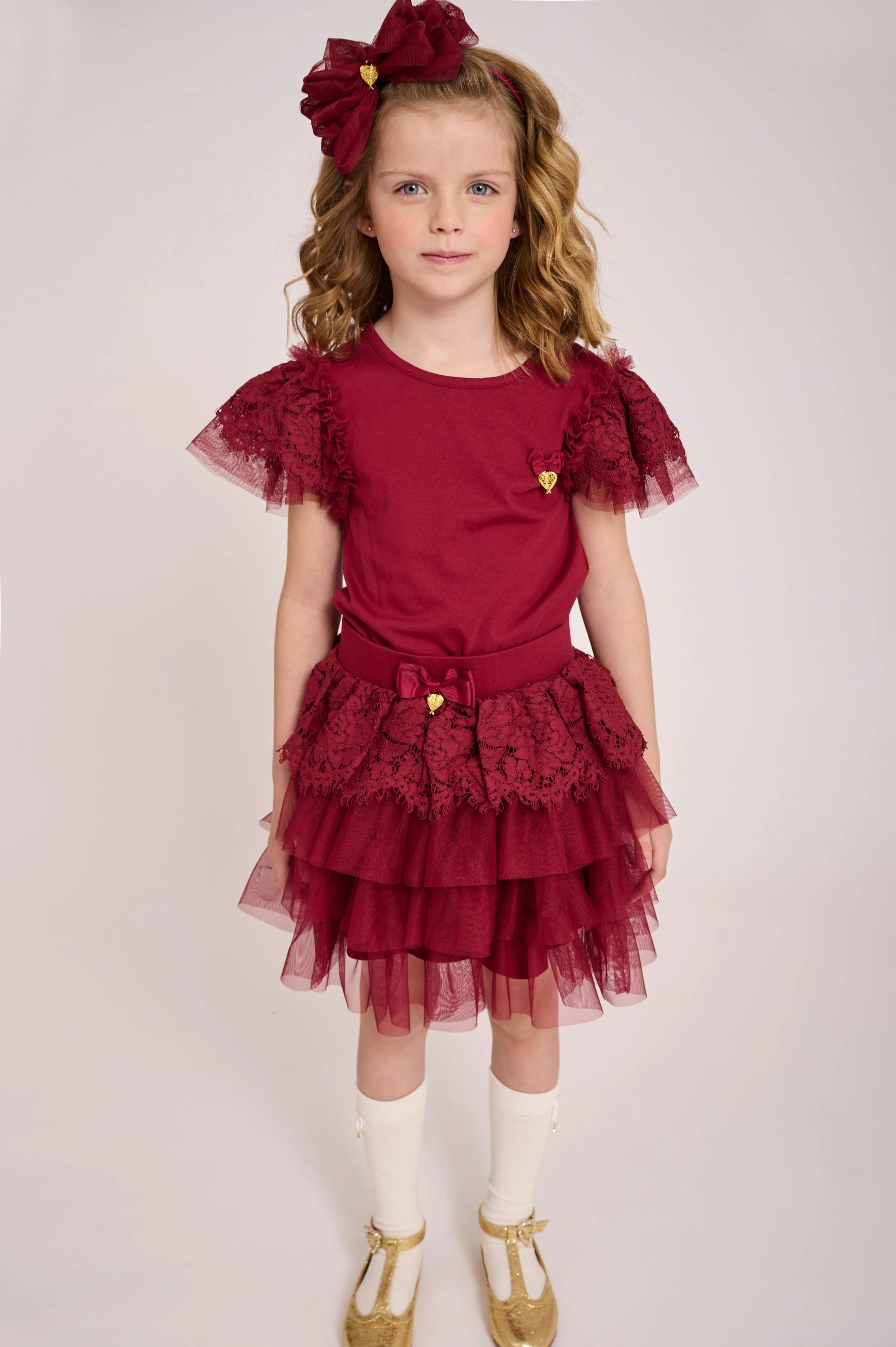 Angels Face Girls Kamma Lace Trim Skirt in Red