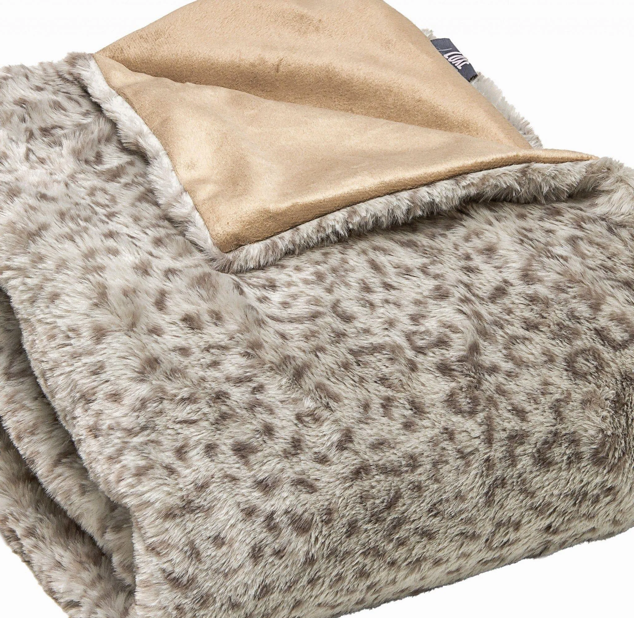 Animal Print Taupe Faux Fur Throw Blanket