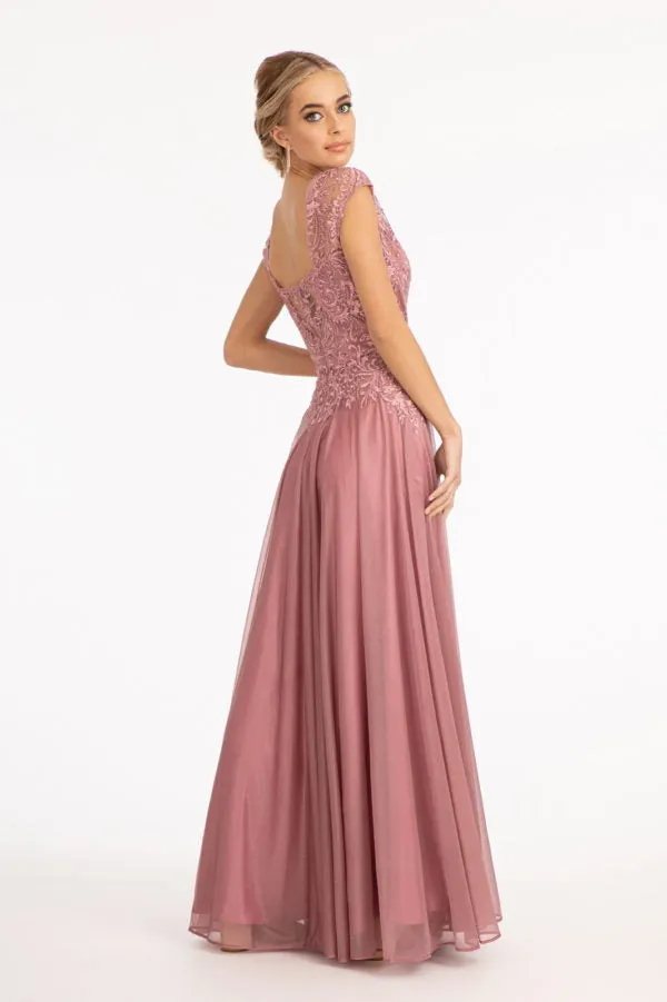 Applique Cap Sleeve Chiffon Gown by Elizabeth K GL3068