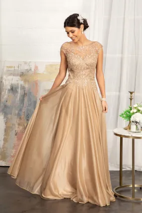 Applique Cap Sleeve Chiffon Gown by Elizabeth K GL3068