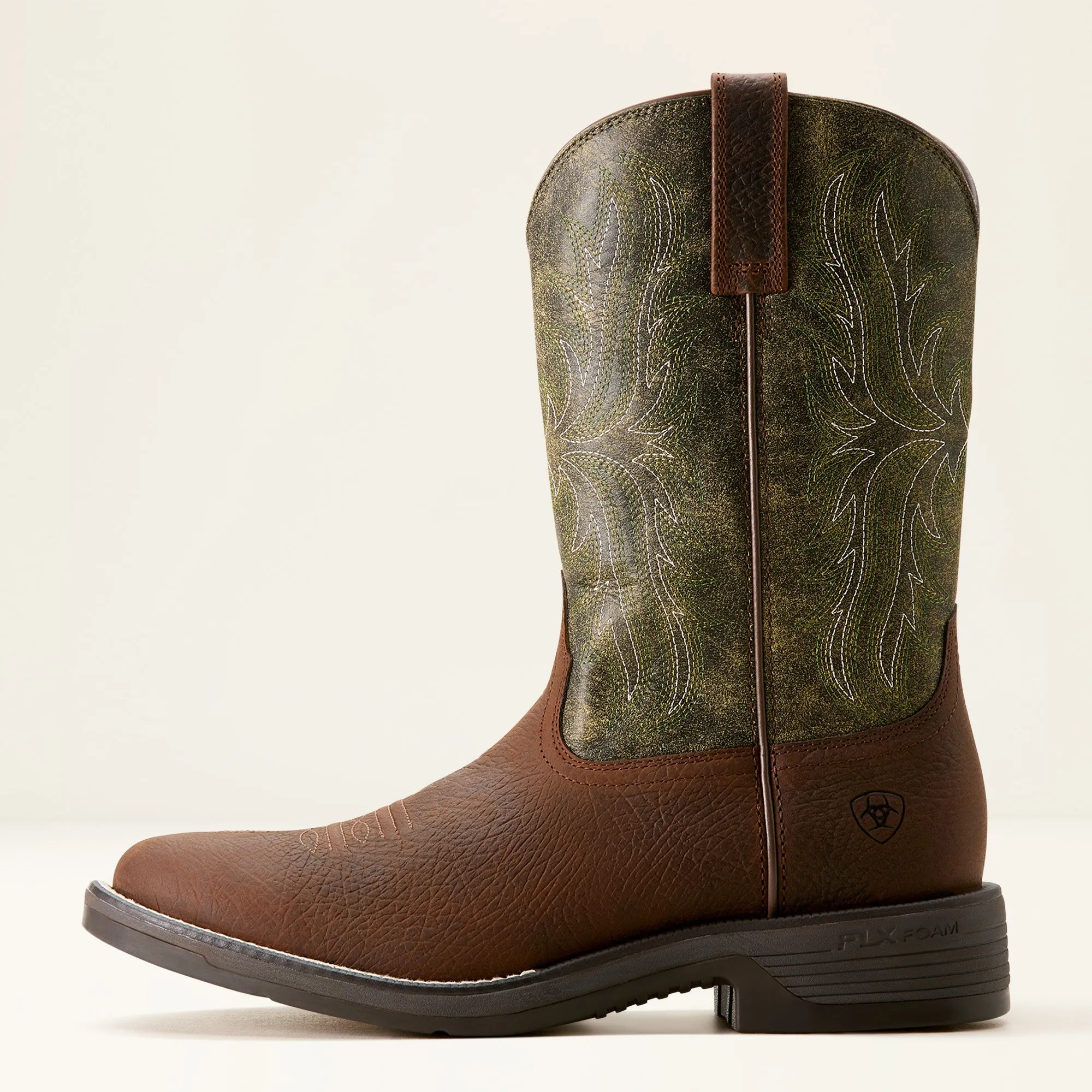 Ariat Mens 10053575 Ridgeback Round Toe Cowboy Boots in Toffee Brown & Moss Green