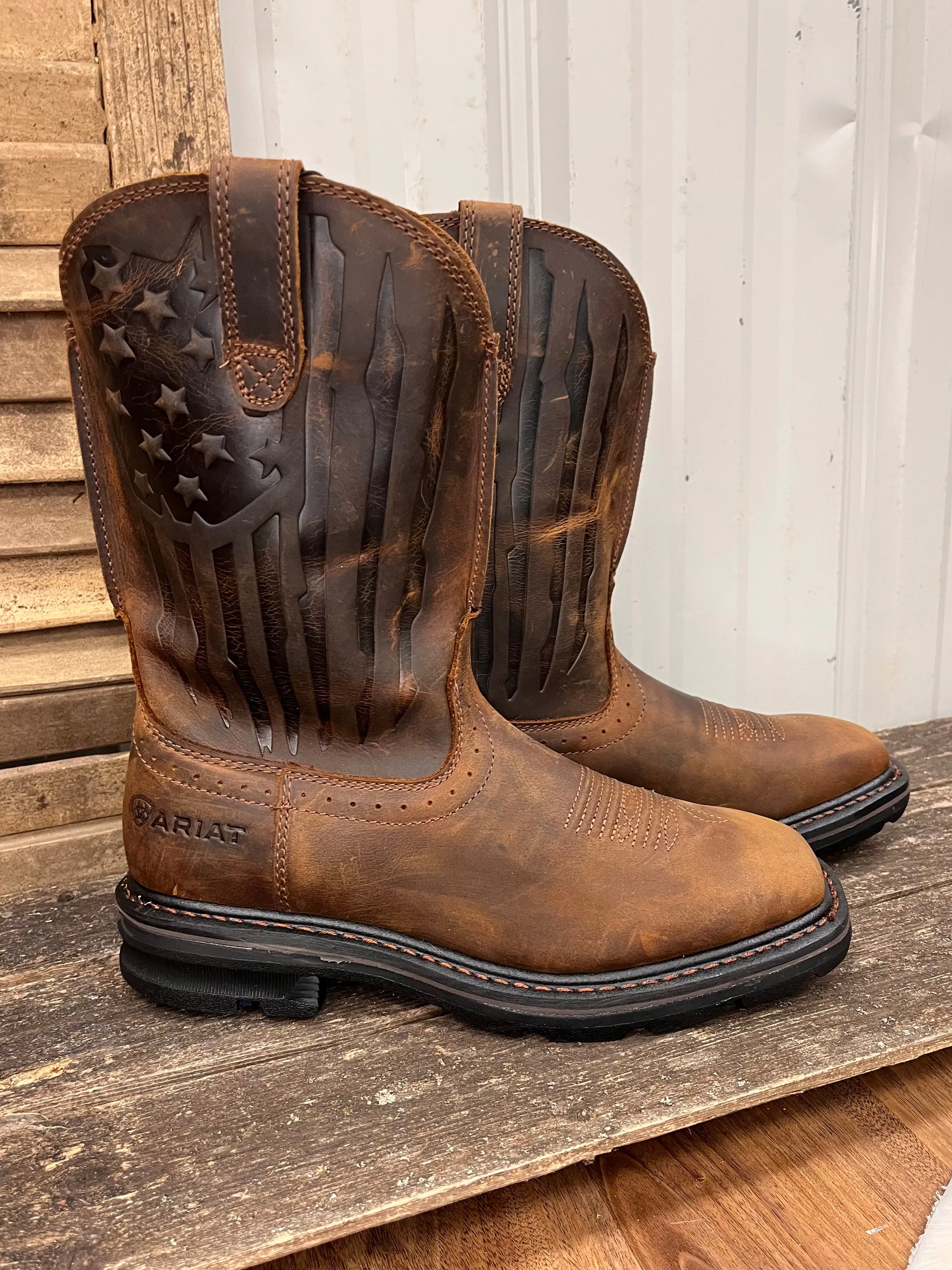 Ariat Men's Sierra Shock Shield™ Patriotic Brown Cowboy Work Boot 10044505