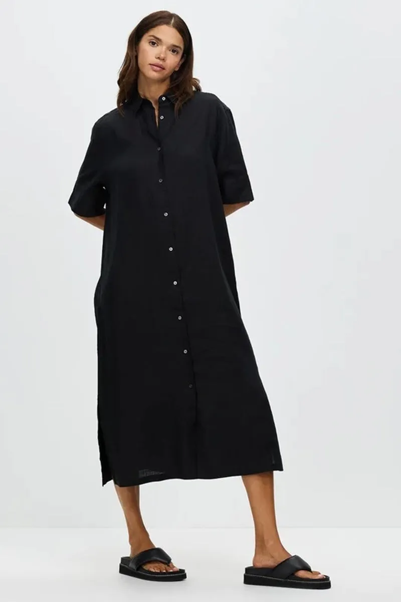 Assembly Label - Tori Linen Sleeve Shirt Dress - Black