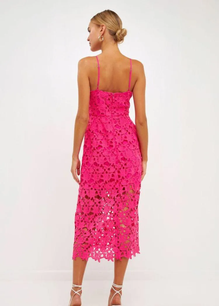 Azalea Crochet Overlay Midi Dress