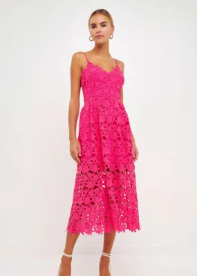 Azalea Crochet Overlay Midi Dress