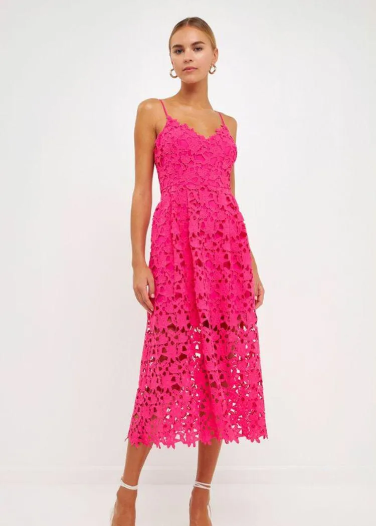 Azalea Crochet Overlay Midi Dress