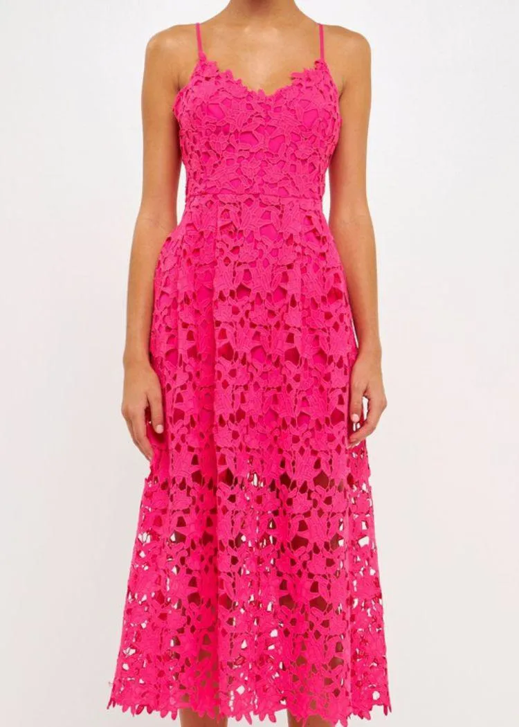 Azalea Crochet Overlay Midi Dress