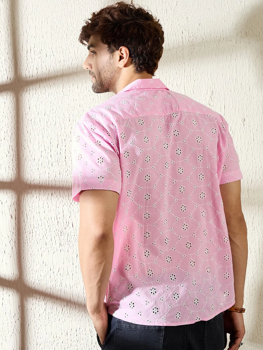 Baby Pink Schiffli Cuban Shirt