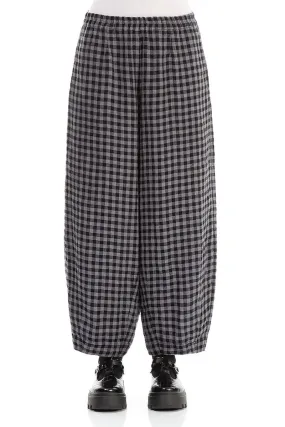 Back Pockets Grey Check Linen Trousers