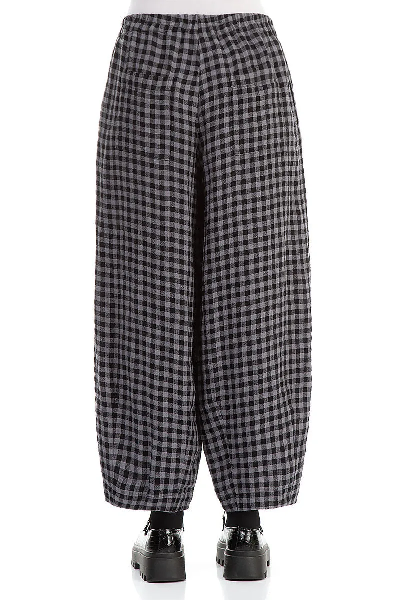 Back Pockets Grey Check Linen Trousers