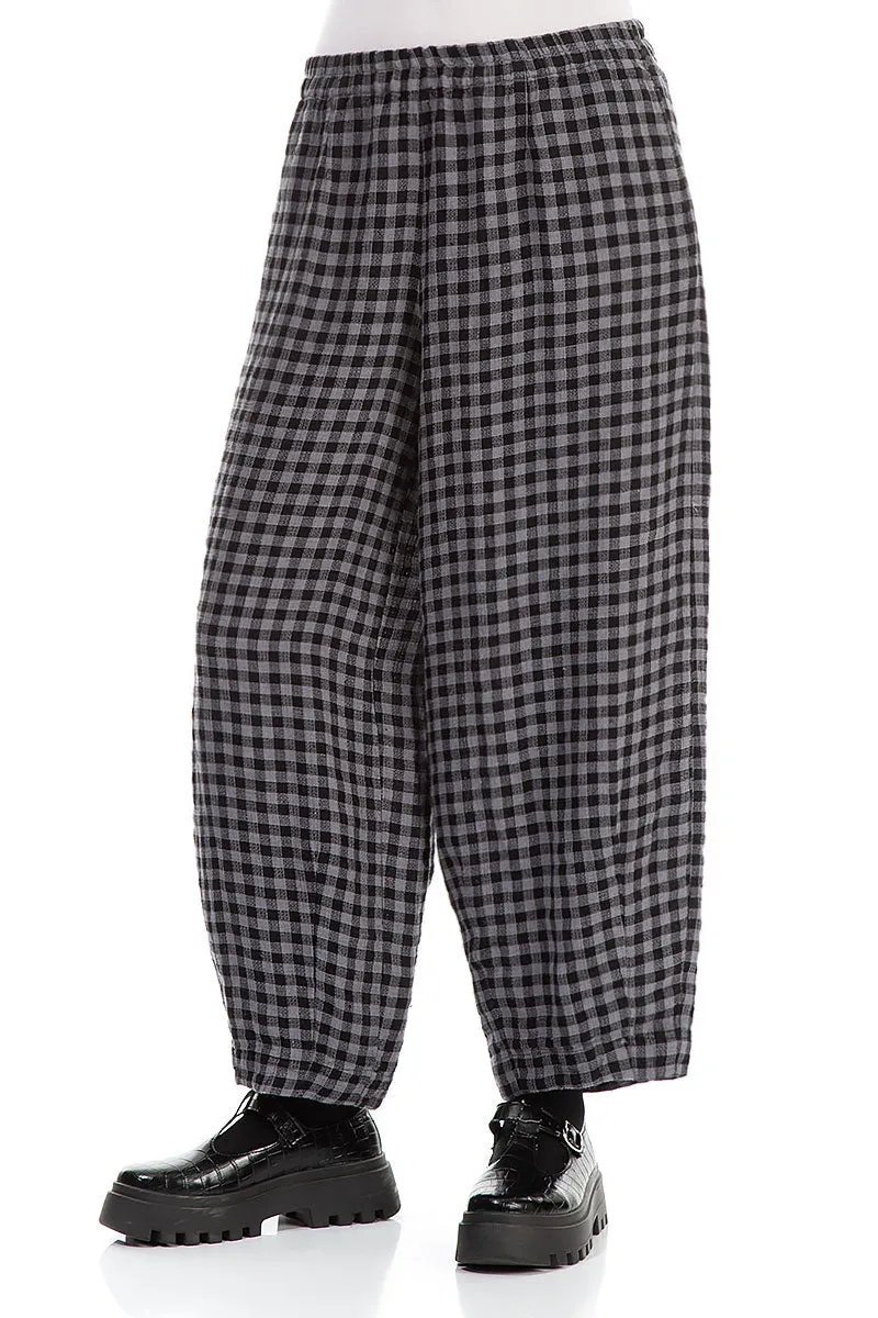 Back Pockets Grey Check Linen Trousers