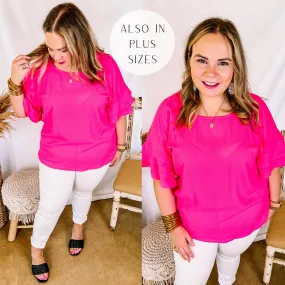 Basic Needs Ruffle Sleeve Top in Hot Pink