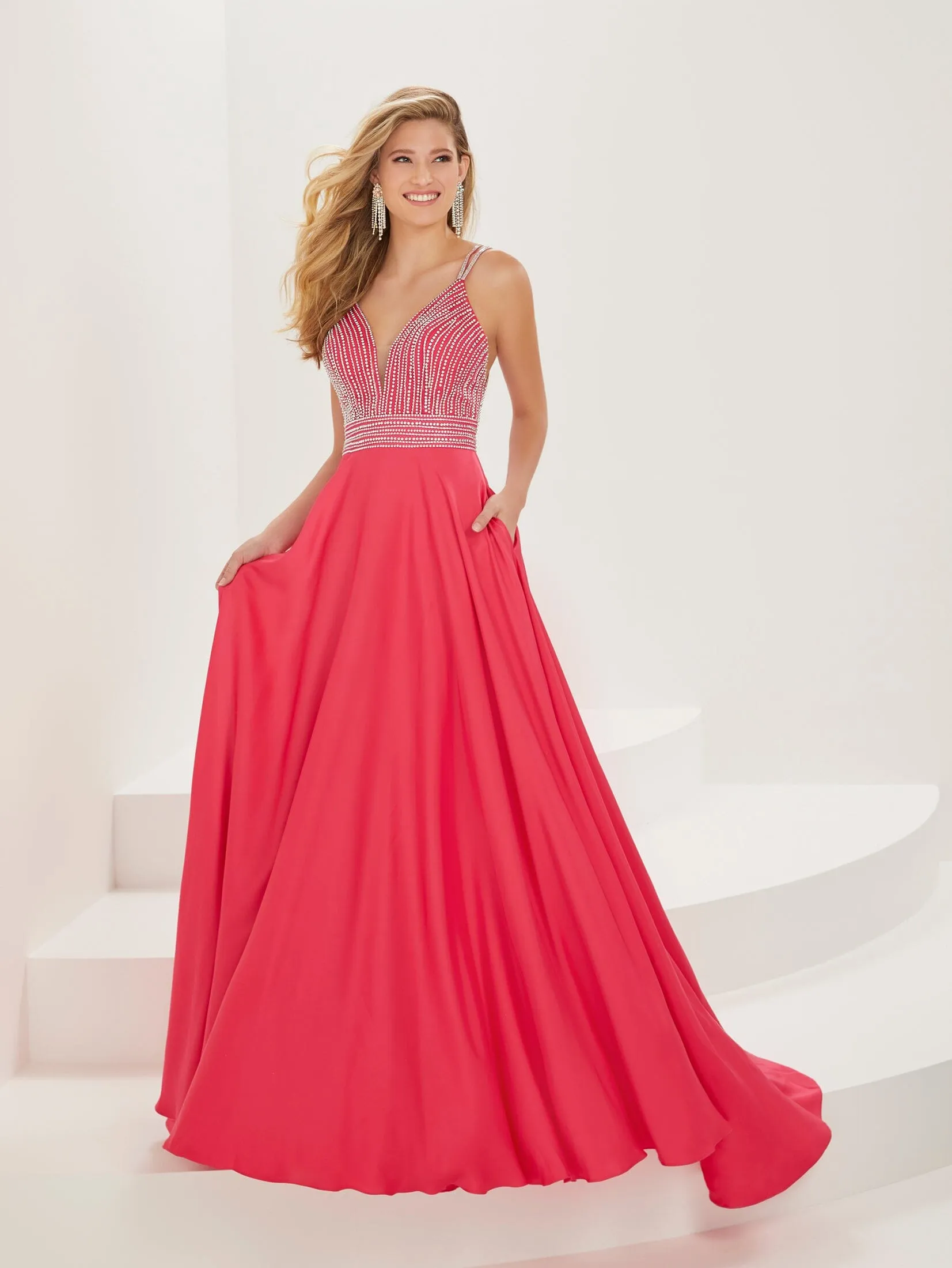 Beaded Crepe Chiffon A-line Gown by Tiffany Designs 16927