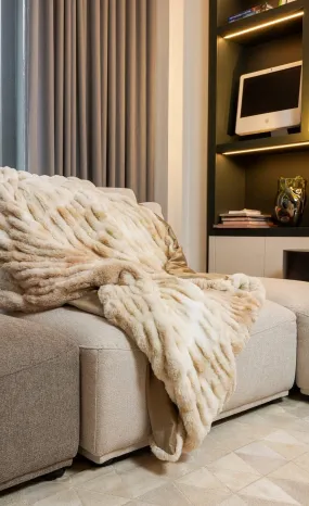 Beige Faux Fur Throw Blanket