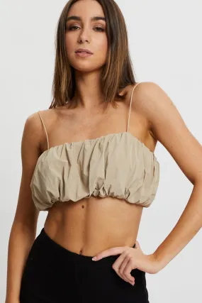 Beige Windproof Puff Crop Top