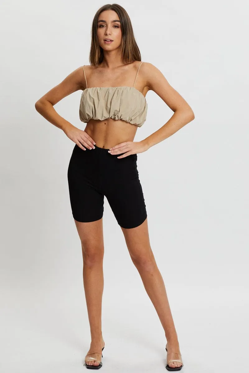 Beige Windproof Puff Crop Top