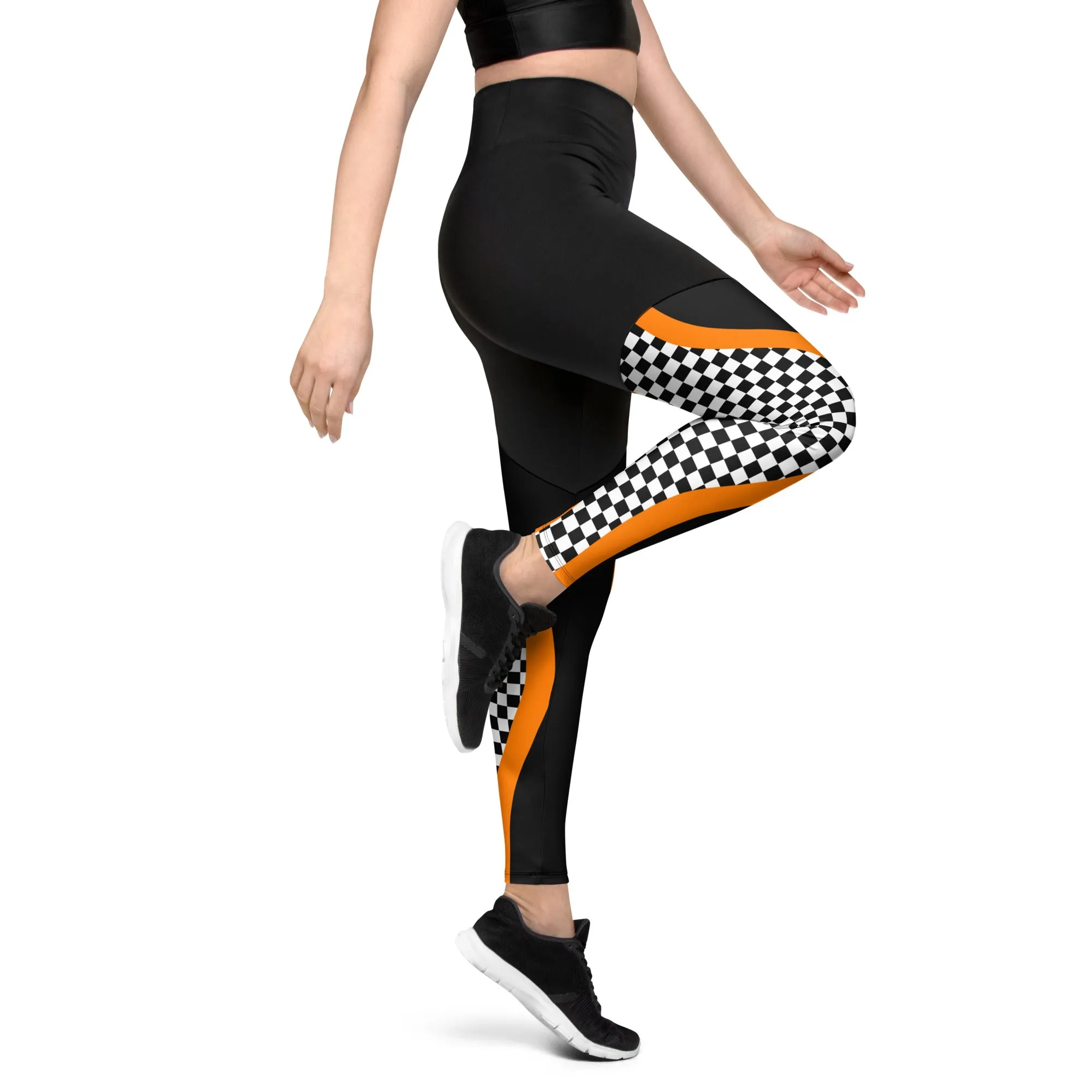 Black and Orange Checkered Compression Leggings