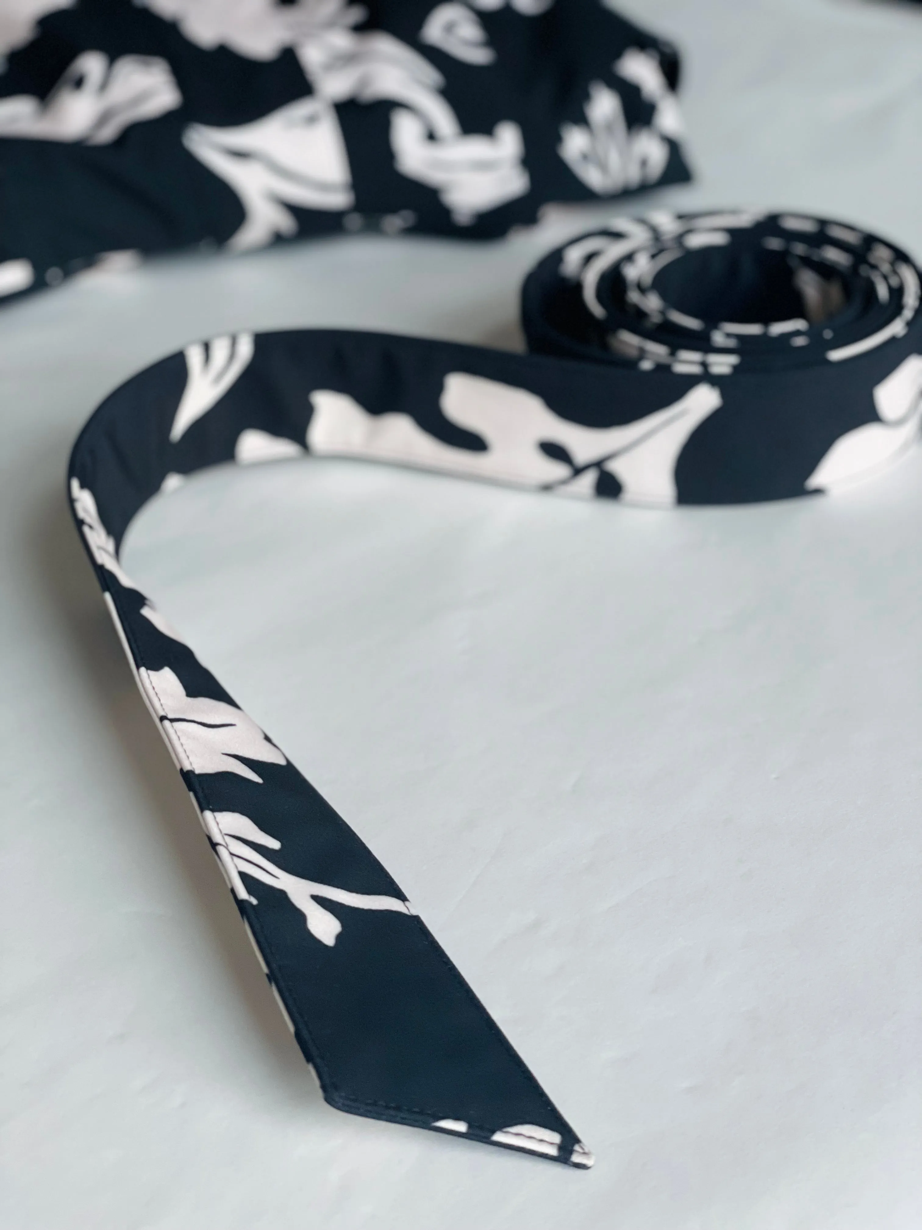 Black Belt with Off-White Floral Print | Blooming Night