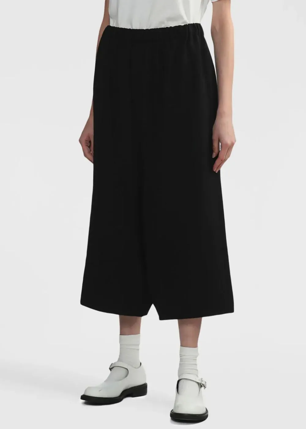 Black Cropped Wide-Leg Wool Trousers