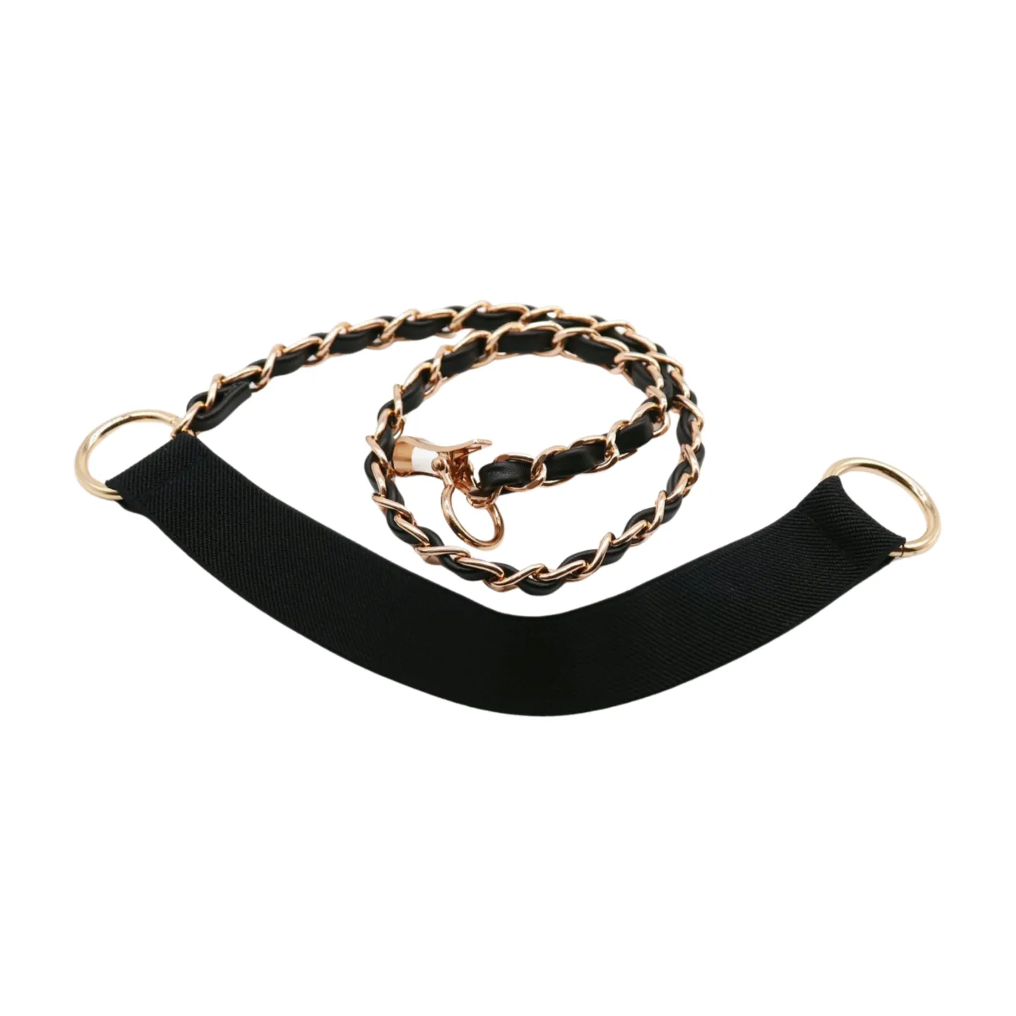 Black Elastic Band Belt Gold Metal Chain S M